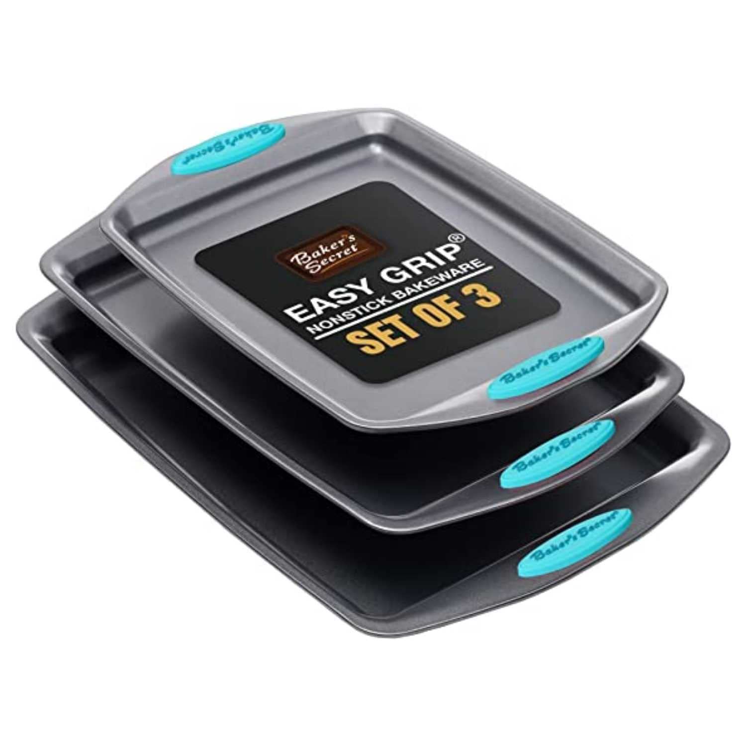 Baker's Secret Nonstick Baking Sheets for Oven - Bakeware Set of 3 Cookie Sheets for Baking, Cooking Trays with Handles