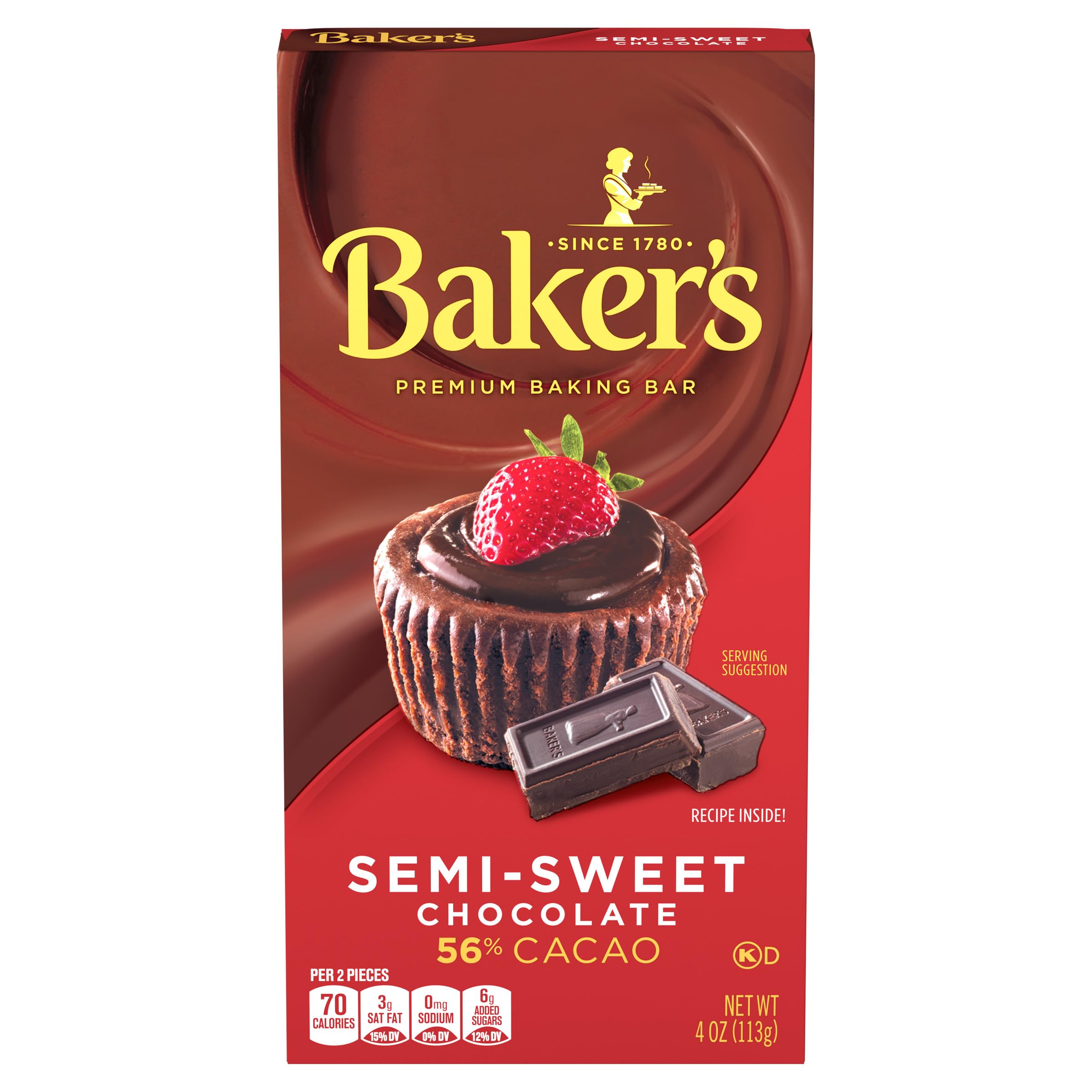 Baker's Premium Semi Sweet Chocolate Baking Bar for Baking, Bakers, 4 oz - Melts Perfectly, Adds Rich Flavor toCookies