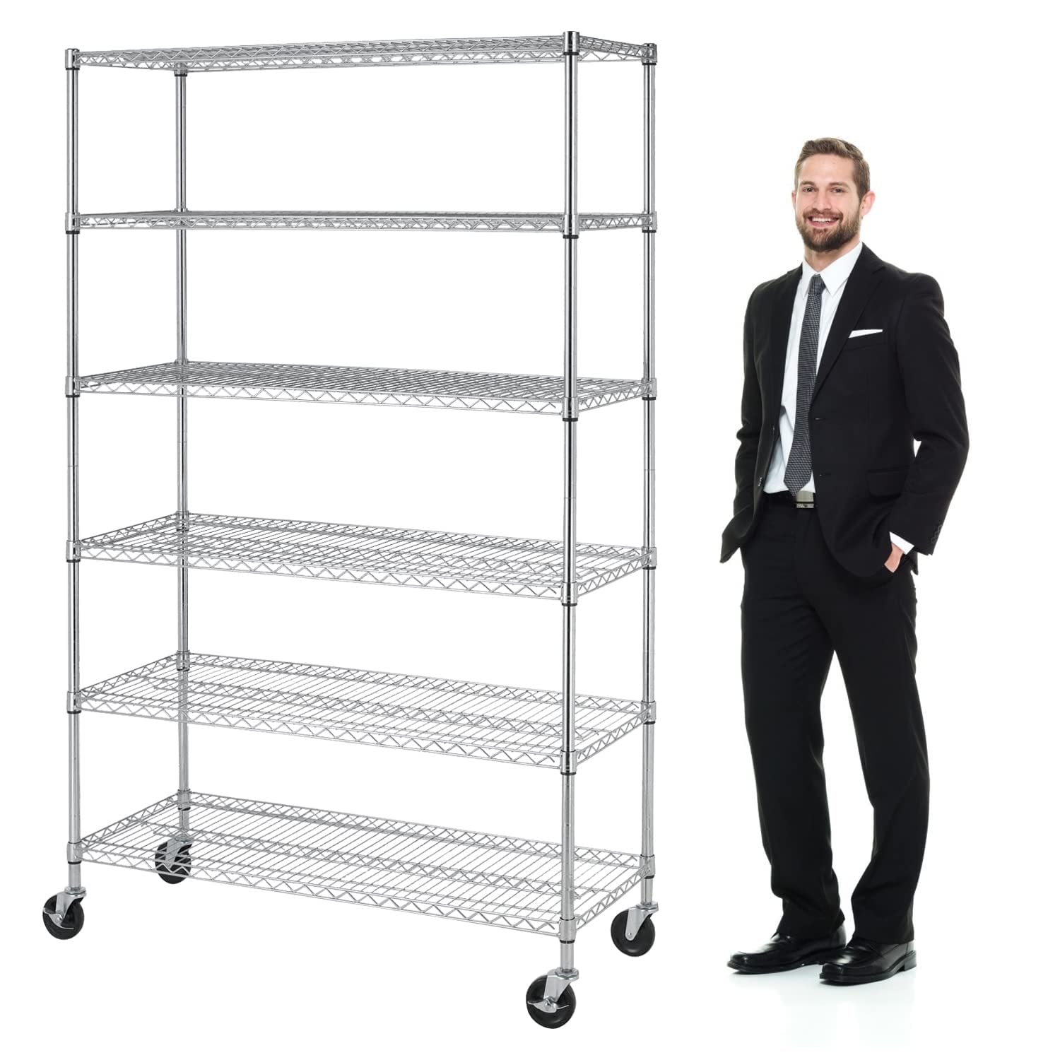 Heavy Duty 6 Tier Shelving Unit 6000Lbs Capacity for Garage Kitchen Chrome Mobile Cart Silver
