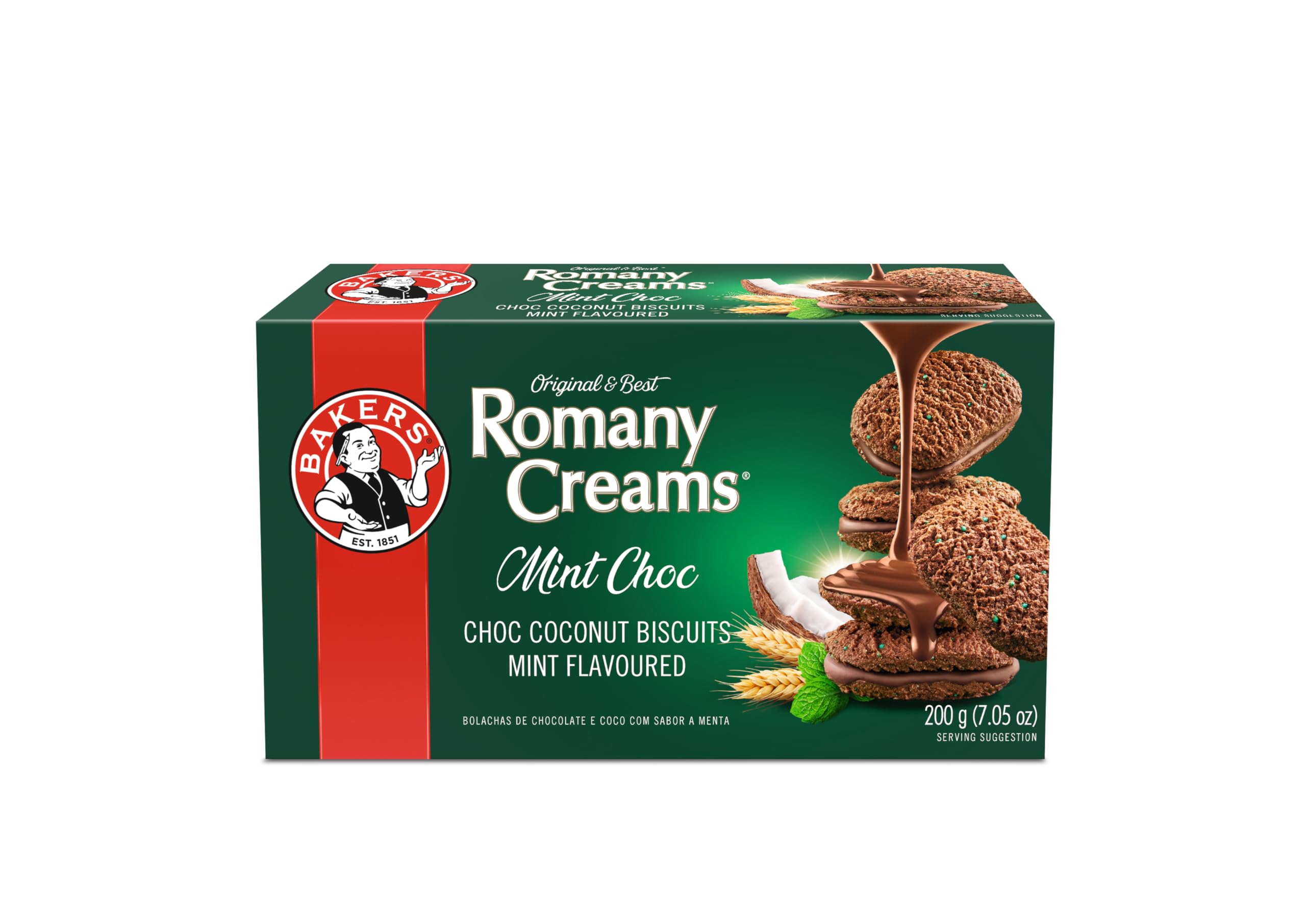 Bakers Romany Creams Mint Chocolate Cookies for Cookie Lovers - South African Treats, Snack Time Snacks, 7.05 Ounce (Pa