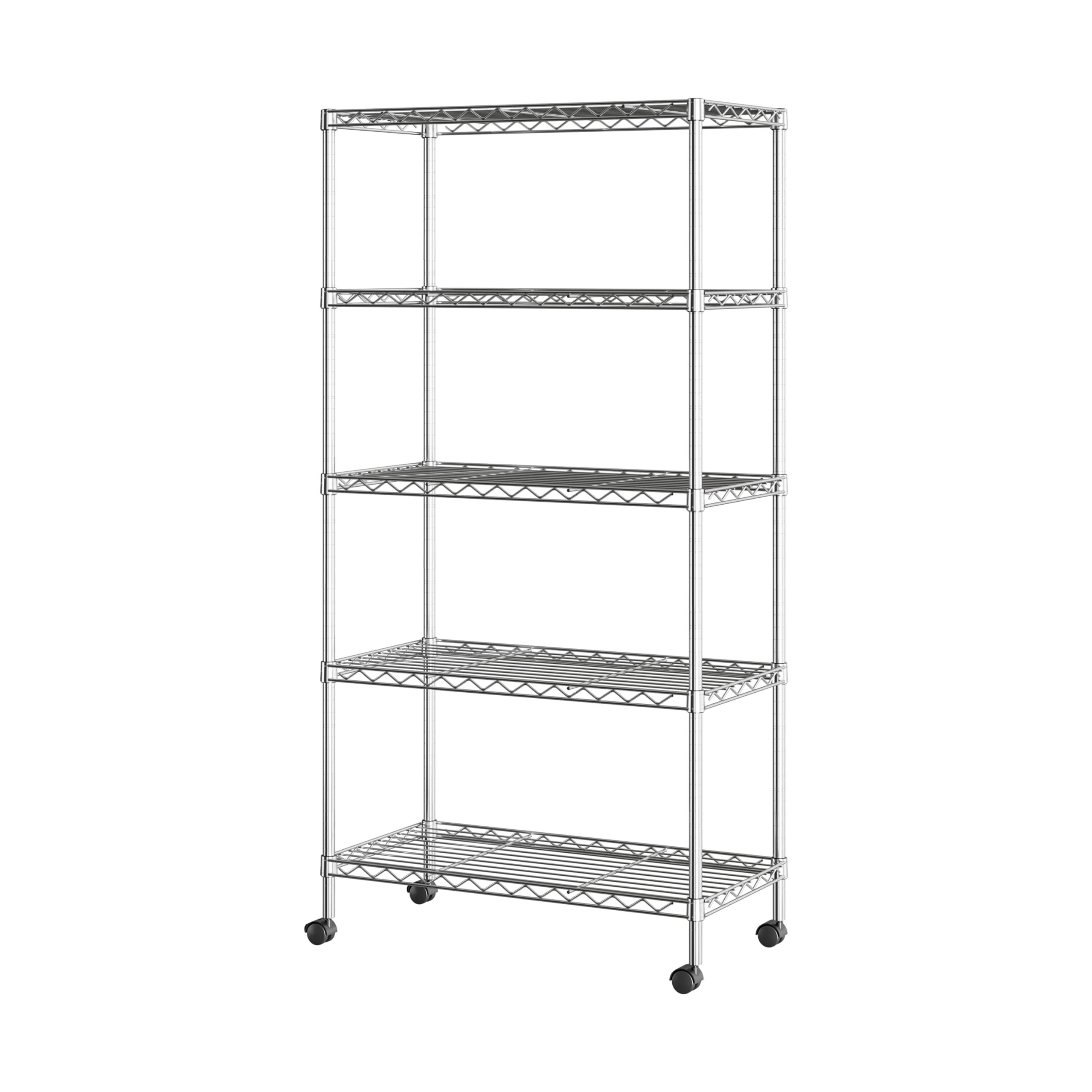 Seville Classics 5-Tier Wire Shelving with Wheels for Storage, Offices, and Homes, Chrome Plating, Plated Steel
| Sevil