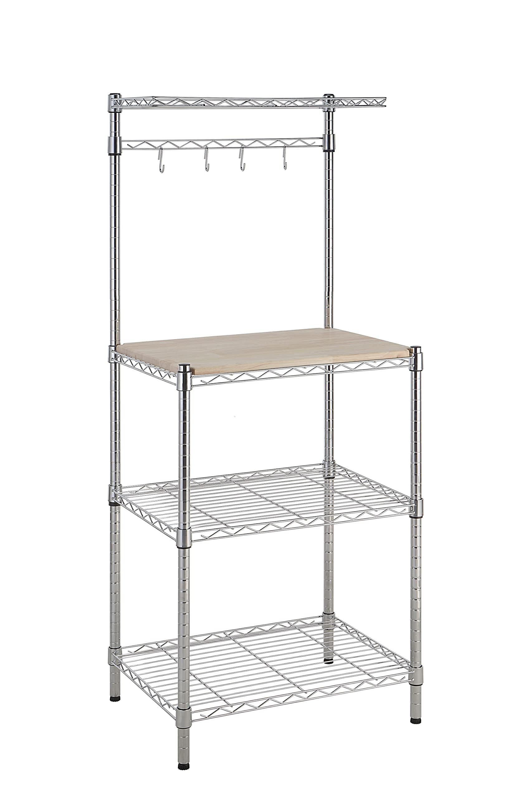 Amazon Basics Kitchen Storage Baker's Rack with Removable Top, Chrome/Beige, Perfect for Bakers, Kitchen Organization, E