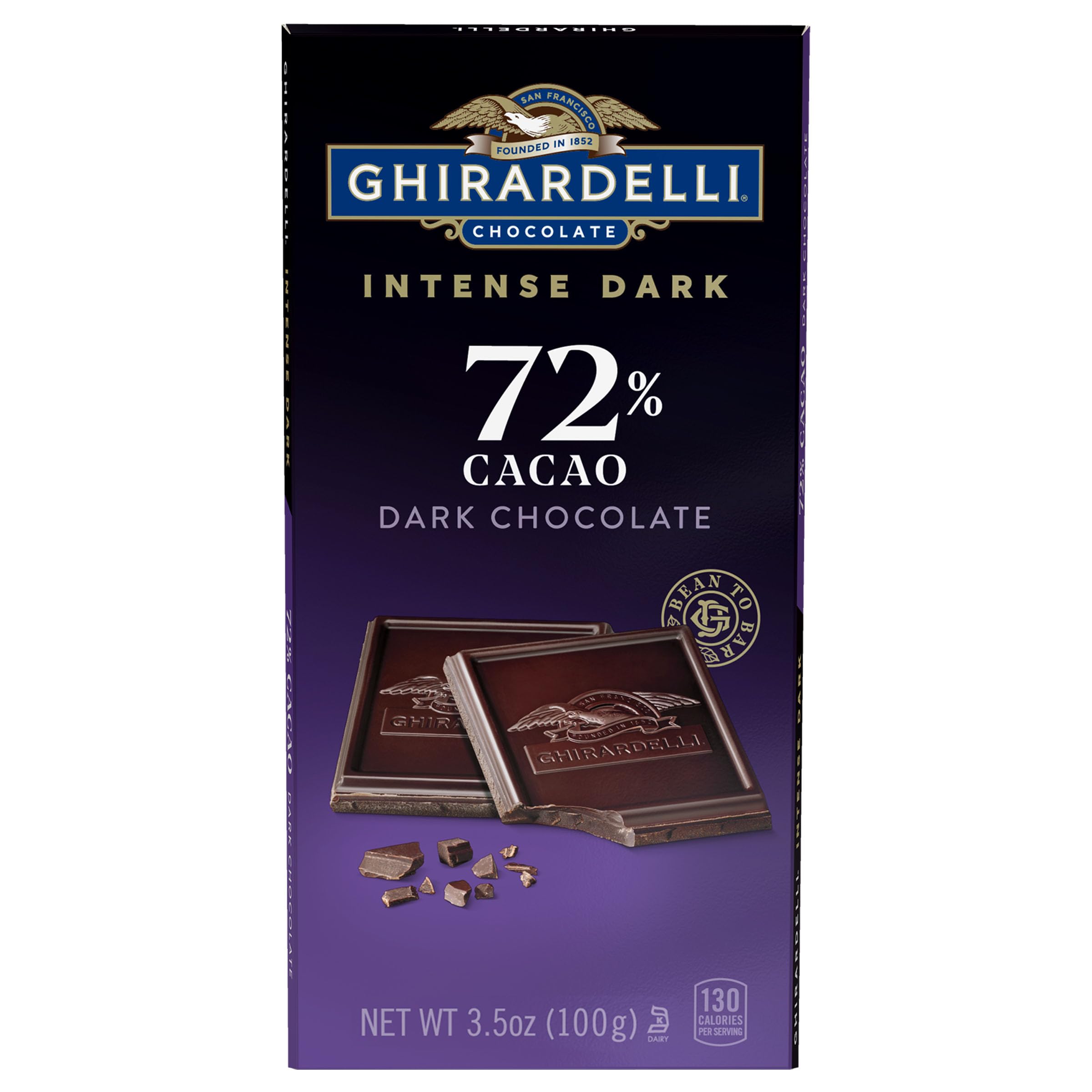 Ghirardelli Intense Dark Chocolate Bar, 72% Cacao, For Chocolate Lovers, Perfect for Snacking, Rich Flavors, |5 Oz Bar