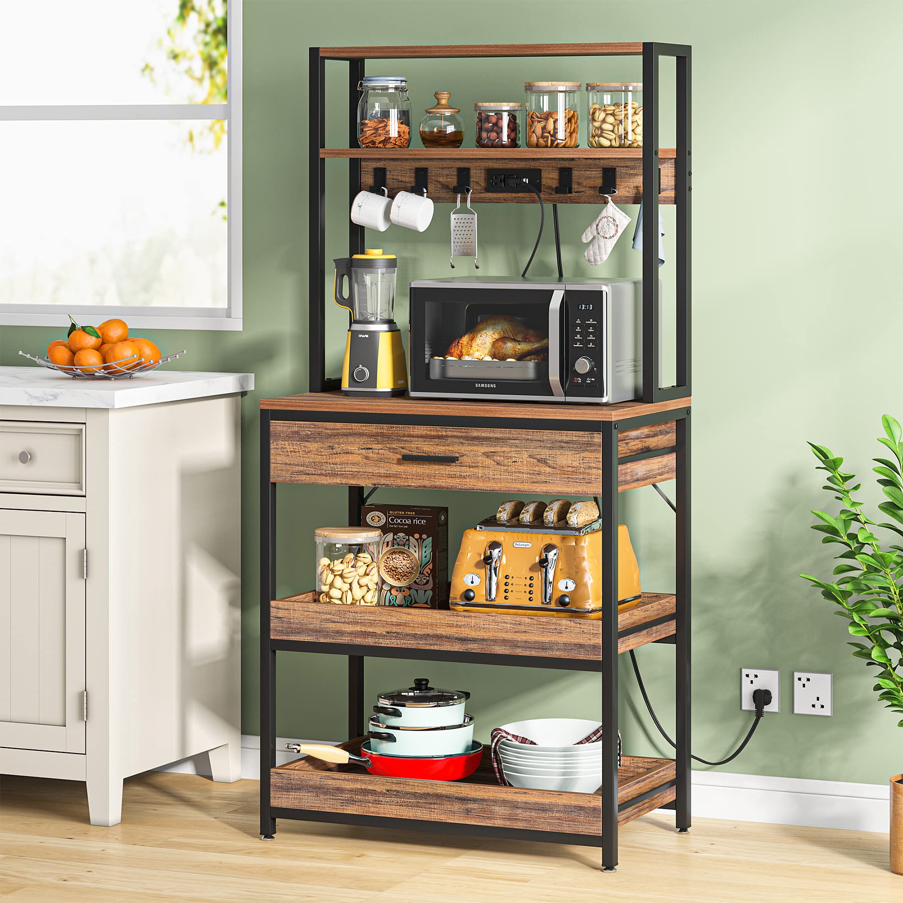 Tribesigns 5-Tier Kitchen Bakers Rack with Power Outlets, Freestanding Coffee Bar, Rustic Brown
| Tribesigns Microwave