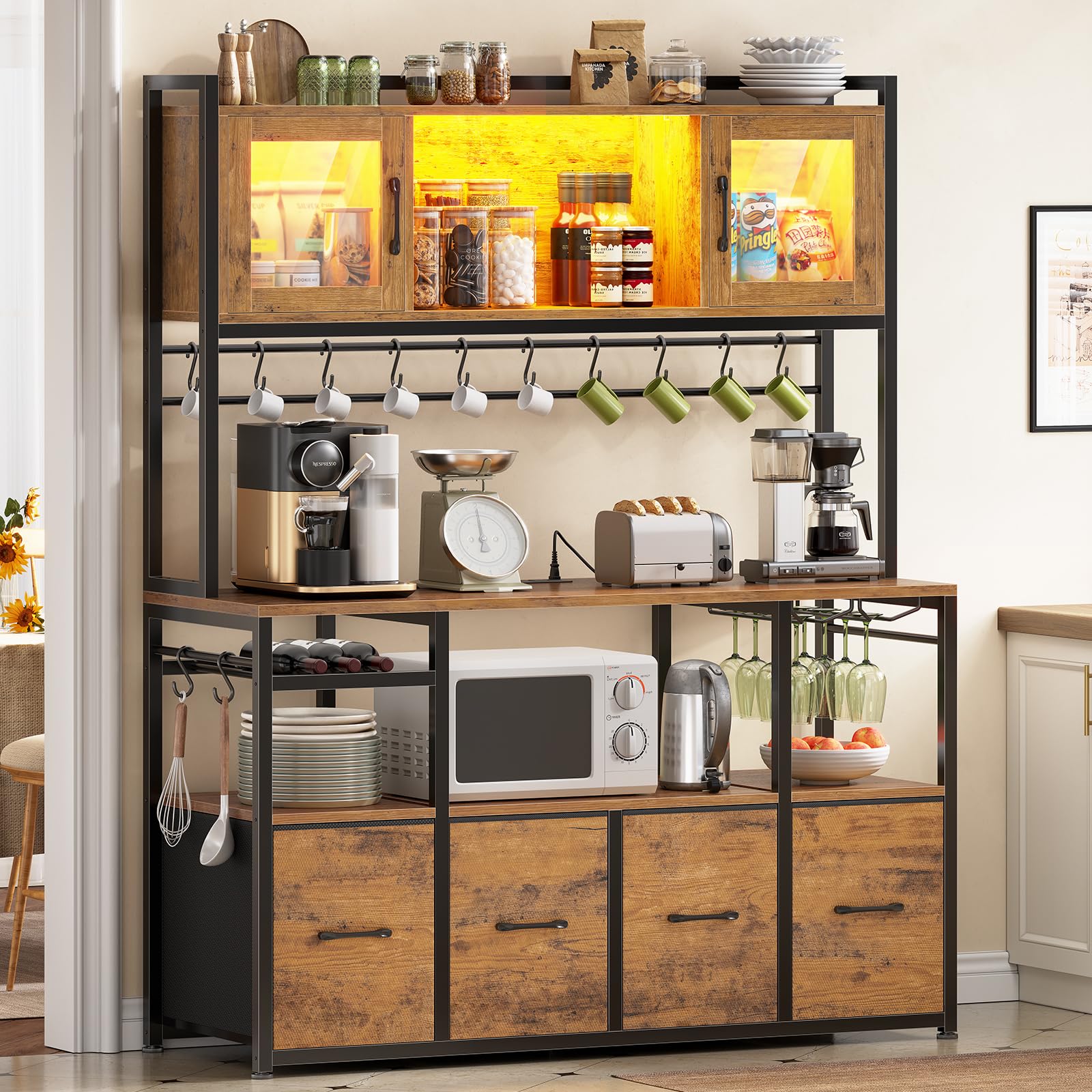 Itaar Rustic Brown Bakers Rack with Power Outlet and LED Light
Itaar Rustic Brown 47.2'' Microwave Stand with Storage
It