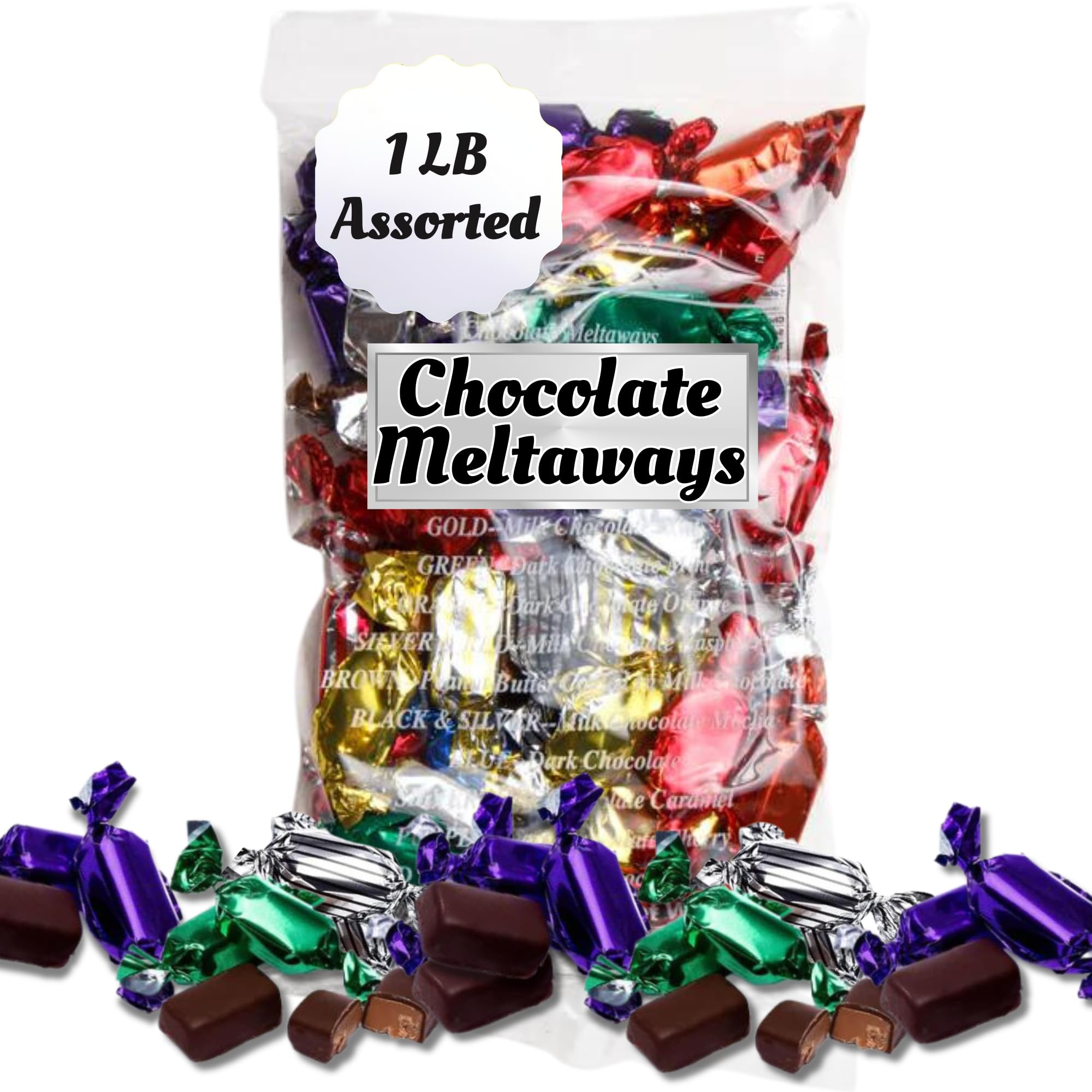 Bakers Candies Meltaways Pound Bag - Assorted Chocolate & Mint, Orange, Raspberry Meltaways - Individually Wrapped Nebra